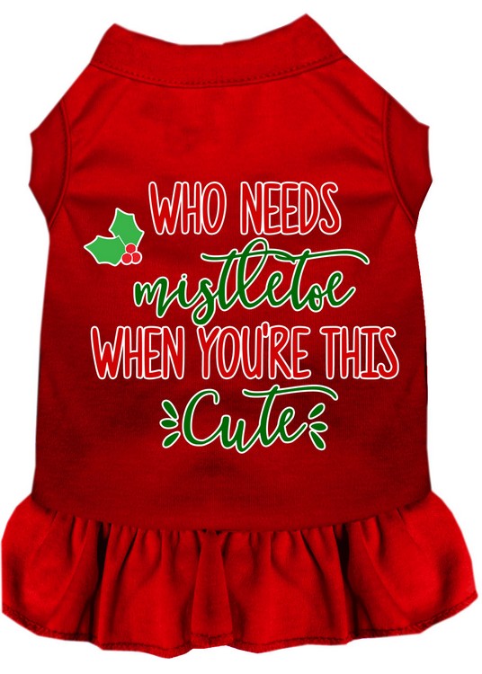 Who Needs Mistletoe Screen Print Dog Dress Red XS